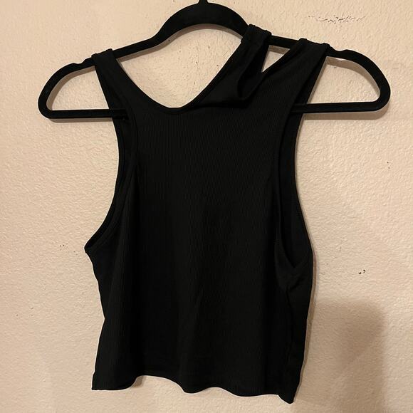 Cider Black Solid Asymmetrical Sleeveless Crop Top Ribbed Tank Top Size Large - Picture 7 of 8